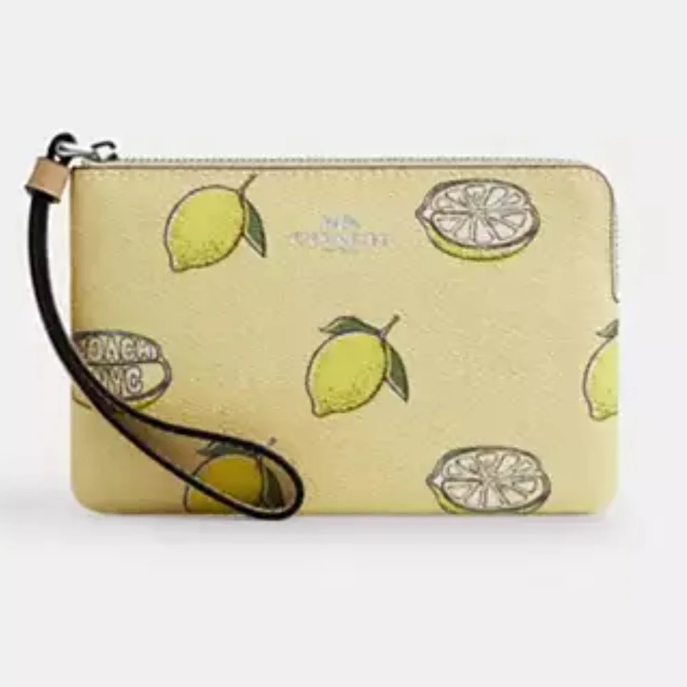 Coach Corner Zip Wristlet With Lemon Print